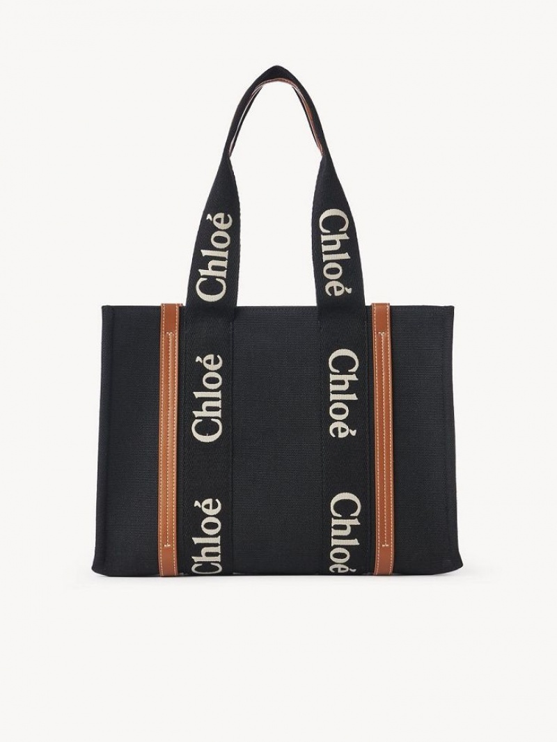 Chloe Medium Woody Tote Bags BLACK - BEIGE 1 | CHE-SR13387