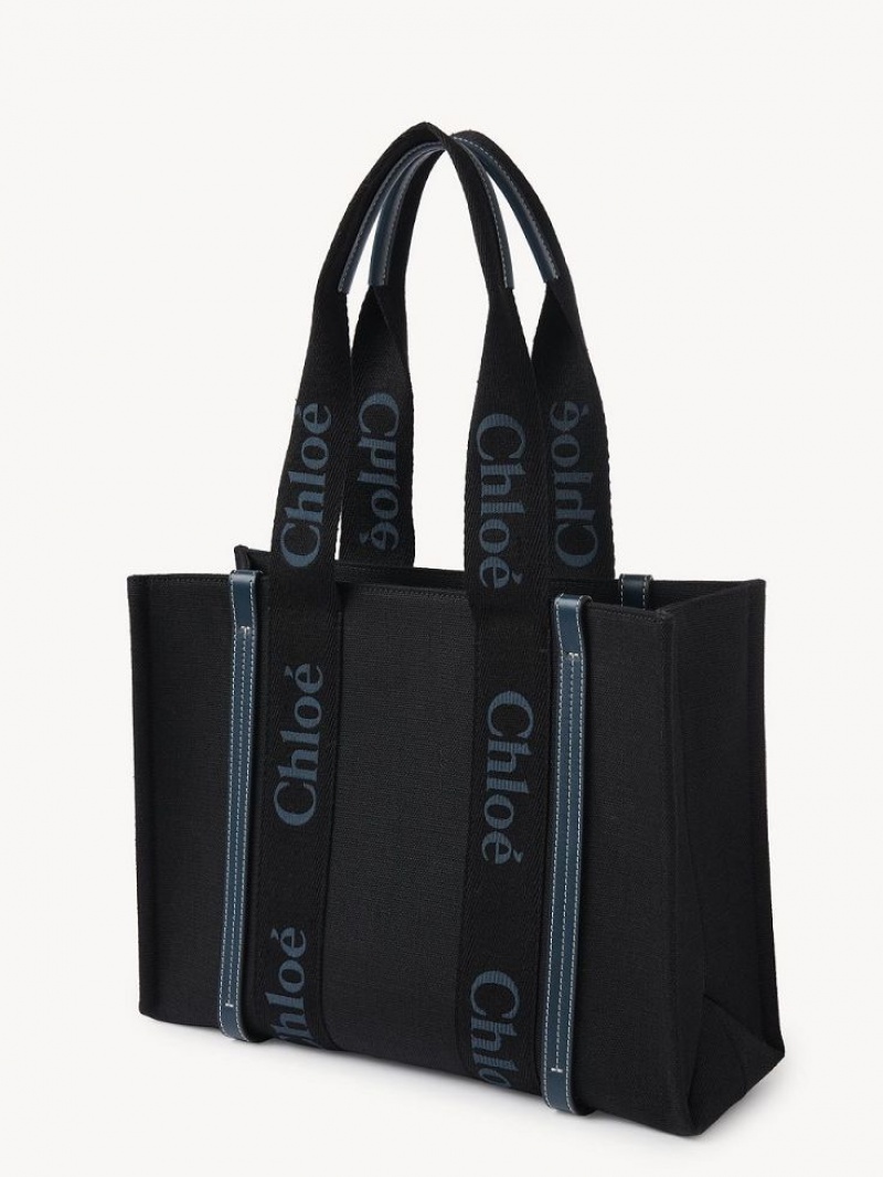 Chloe Medium Woody Tote Bags BLACK - GREEN 1 | CHE-SR13318