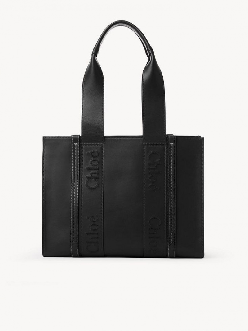 Chloe Medium Woody Tote Bags Black | CHE-SR13352