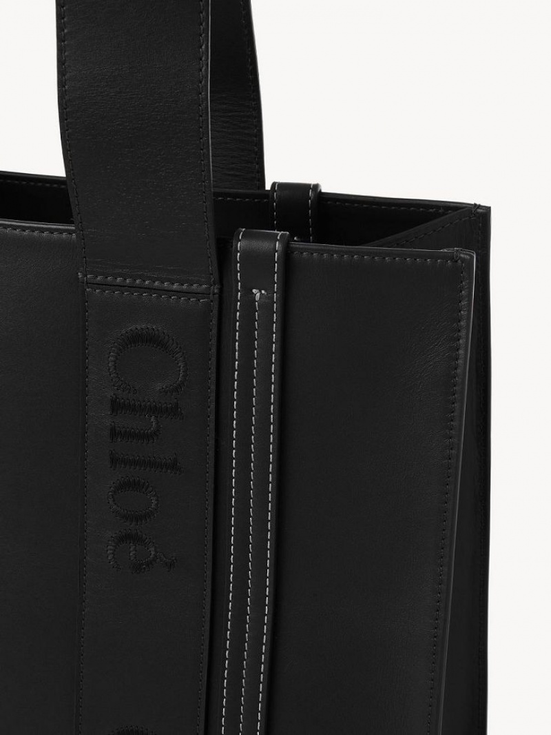 Chloe Medium Woody Tote Bags Black | CHE-SR13352