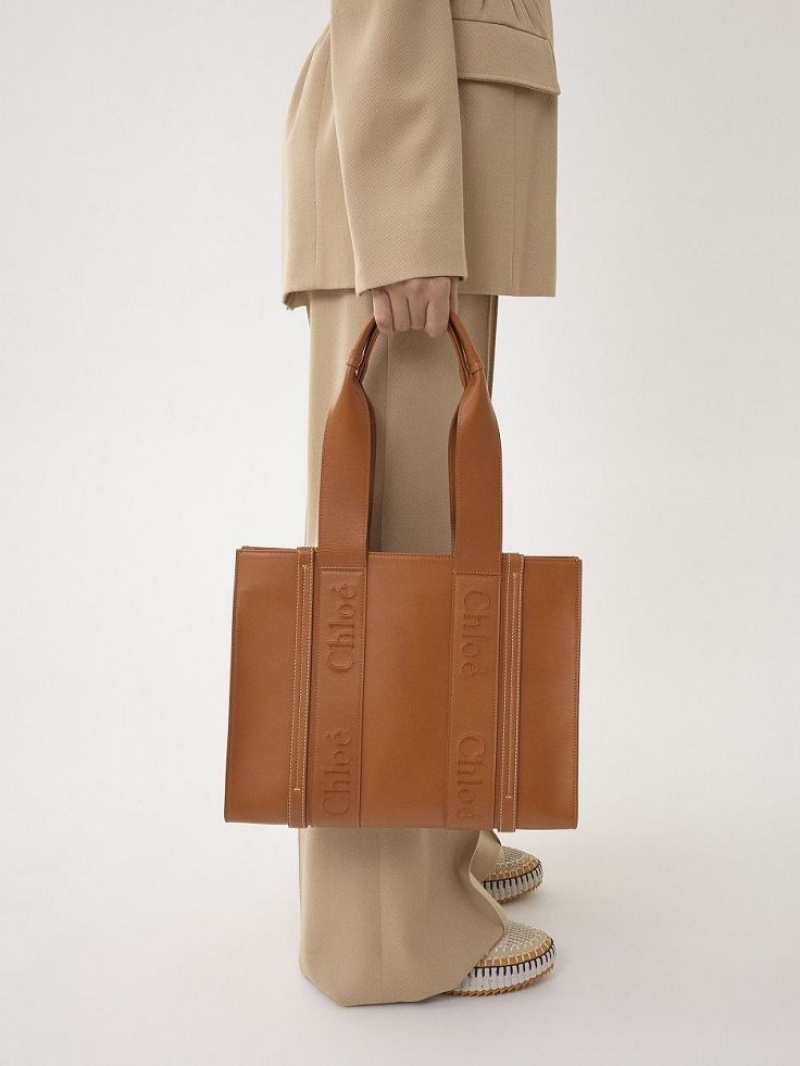 Chloe Medium Woody Tote Bags Caramel | CHE-SR13346