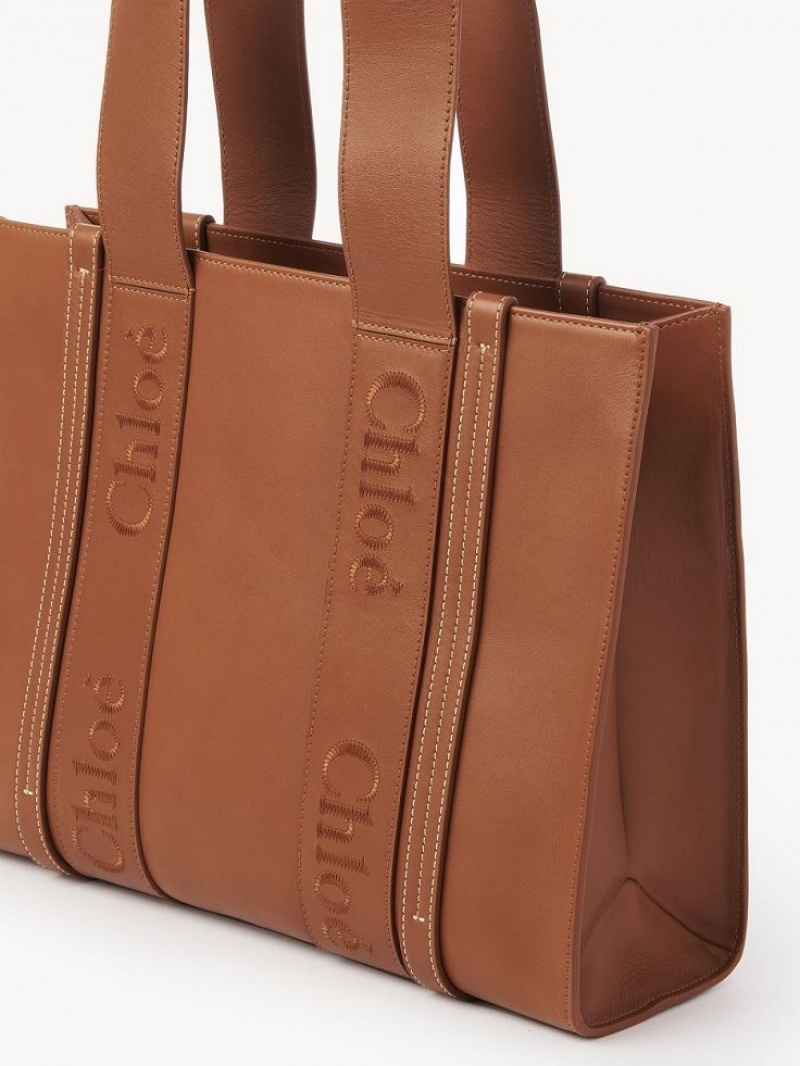 Chloe Medium Woody Tote Bags Caramel | CHE-SR13346