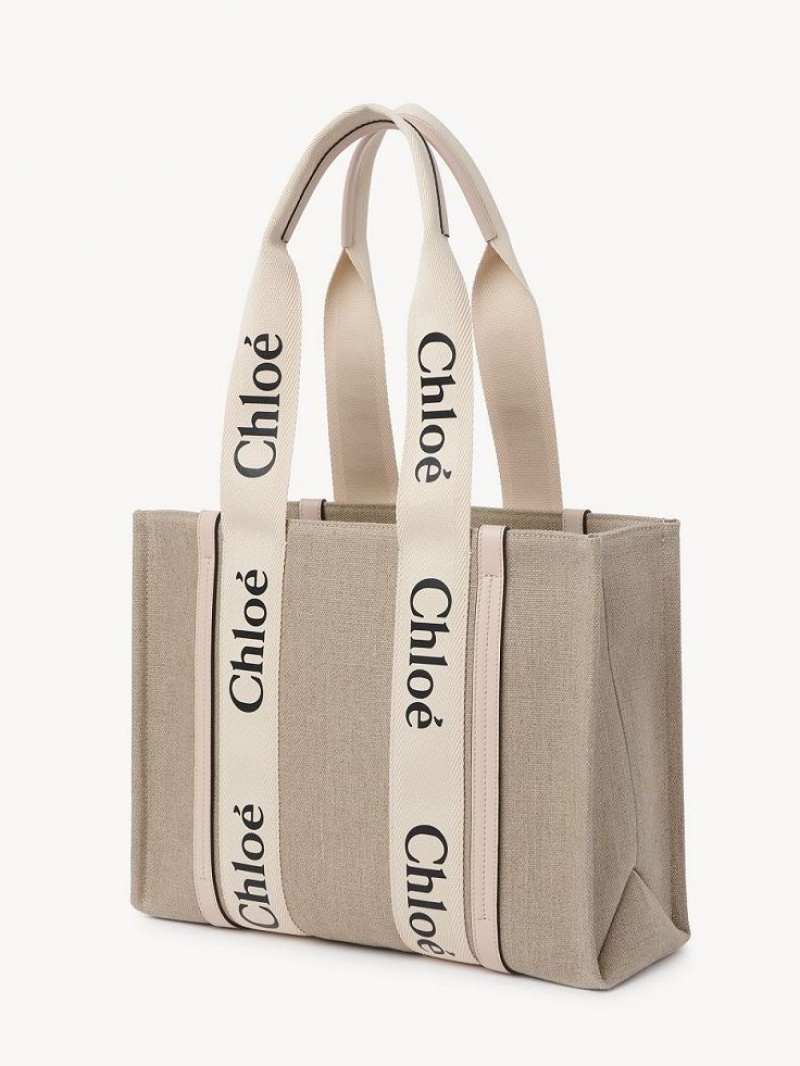 Chloe Medium Woody Tote Bags Cement Pink | CHE-SR13393