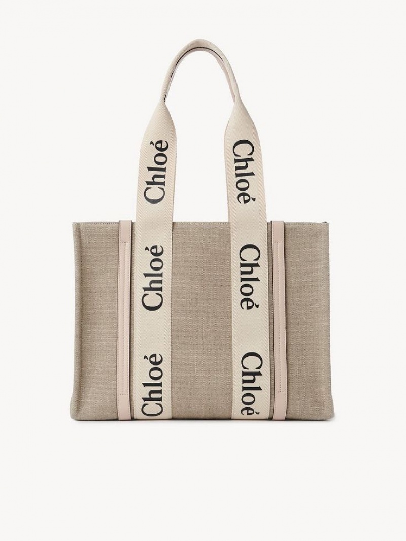 Chloe Medium Woody Tote Bags Cement Pink | CHE-SR13393