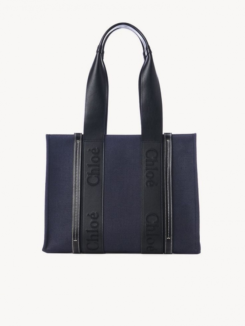 Chloe Medium Woody Tote Bags DEEP DENIM | CHE-SR13391