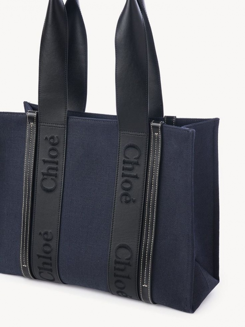 Chloe Medium Woody Tote Bags DEEP DENIM | CHE-SR13391