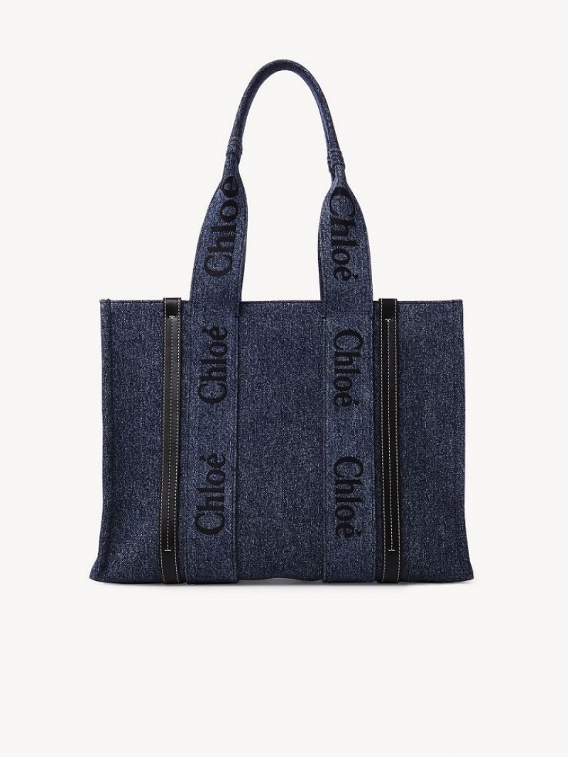 Chloe Medium Woody Tote Bags Denim | CHE-SR13316