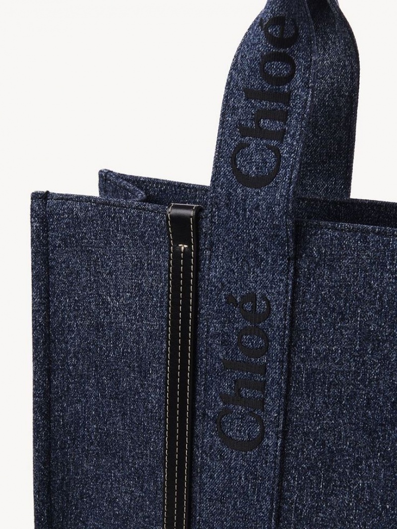 Chloe Medium Woody Tote Bags Denim | CHE-SR13316