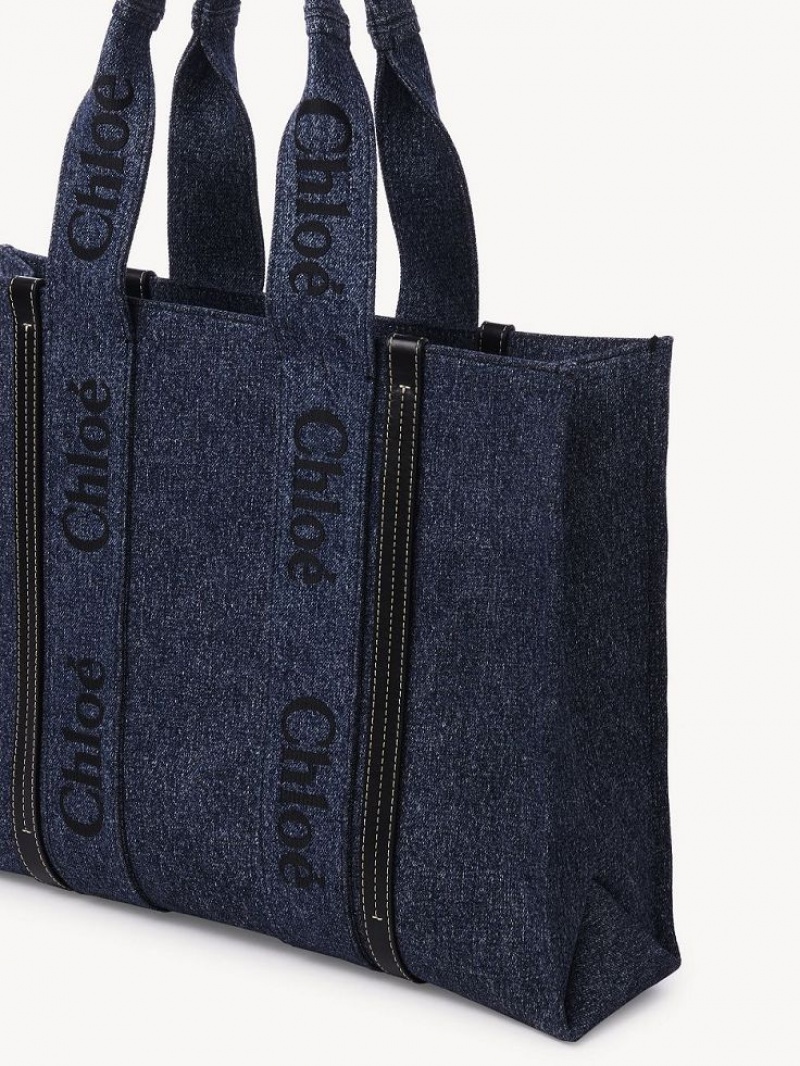 Chloe Medium Woody Tote Bags Denim | CHE-SR13316