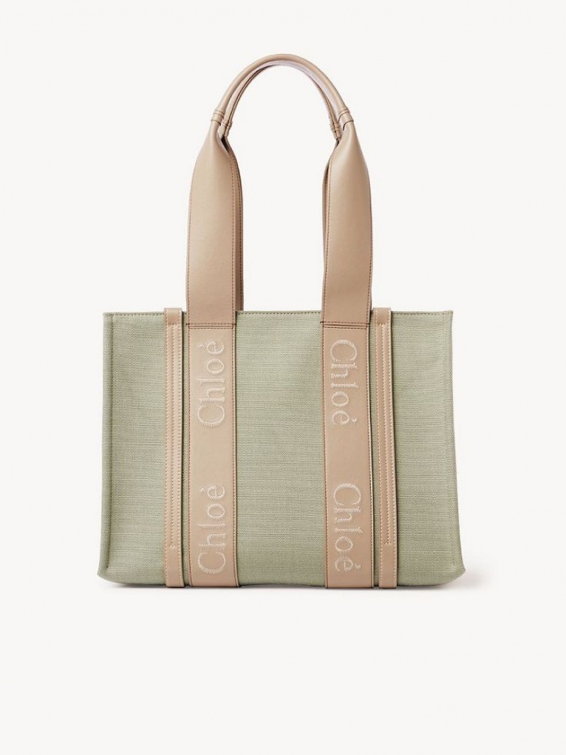 Chloe Medium Woody Tote Bags FADED GREEN | CHE-SR13314