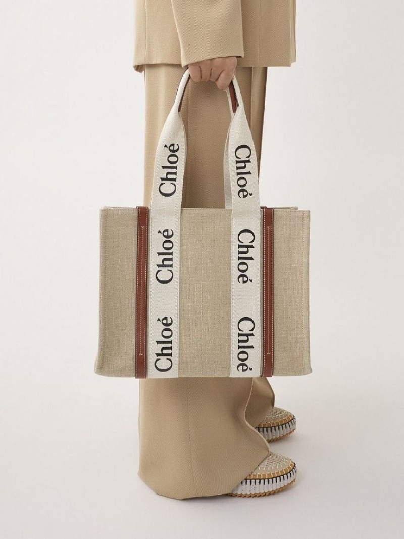 Chloe Medium Woody Tote Bags WHITE - BROWN 1 | CHE-SR13397