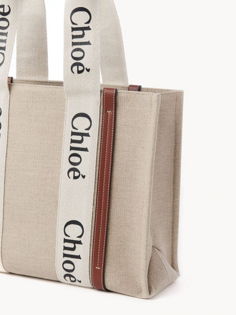 Chloe Medium Woody Tote Bags WHITE - BROWN 1 | CHE-SR13397