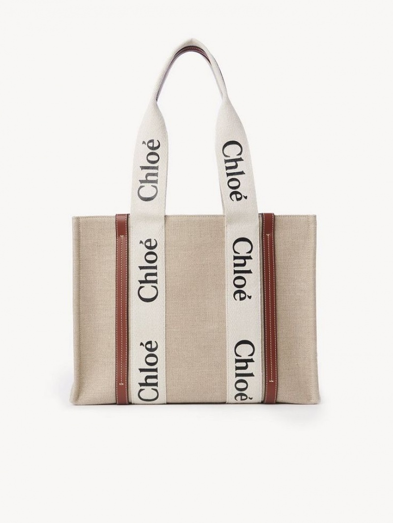 Chloe Medium Woody Tote Bags WHITE - BROWN 1 | CHE-SR13397