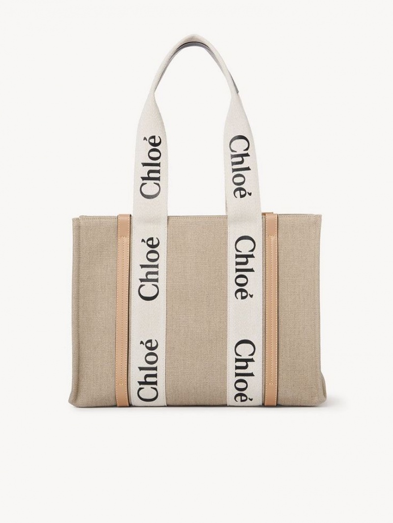 Chloe Medium Woody Tote Bags White - Beige 1 | CHE-SR13354