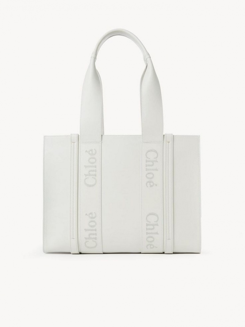 Chloe Medium Woody Tote Bags White | CHE-SR13300