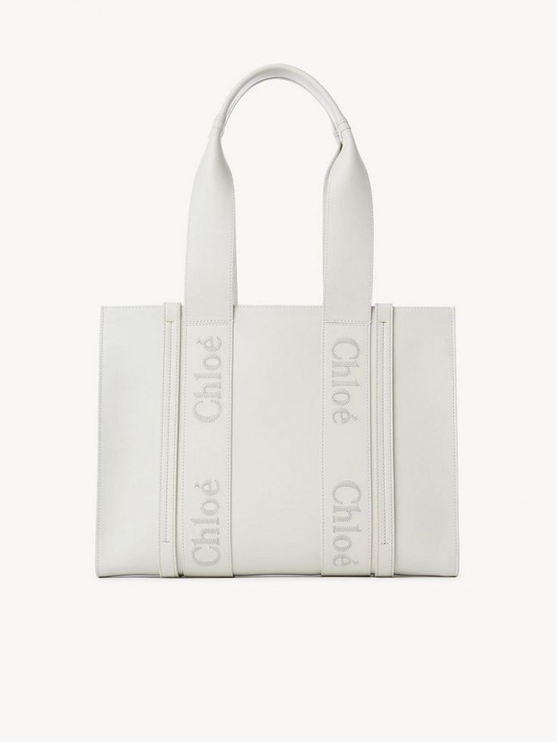 Chloe Medium Woody Tote Bags White | CHE-SR13300