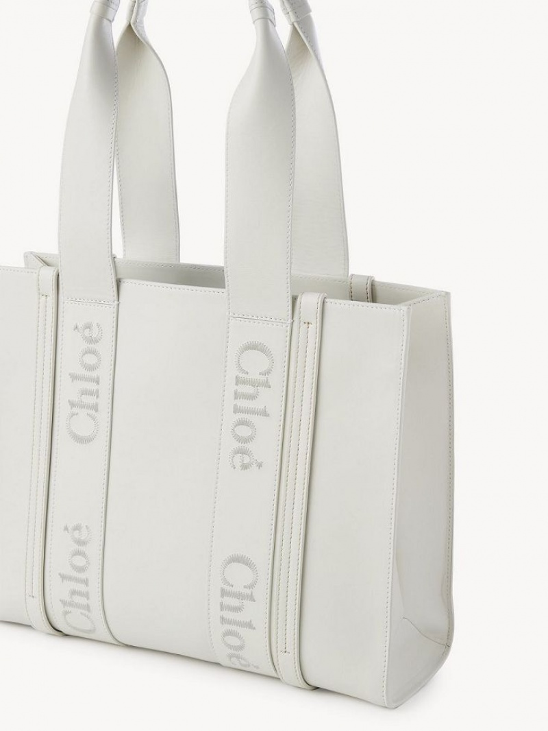 Chloe Medium Woody Tote Bags White | CHE-SR13300