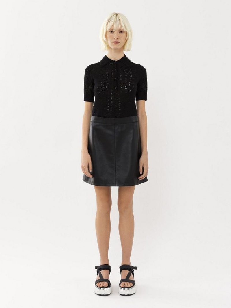 Chloe Mini Skirt Leather Black | CHE-SR14112