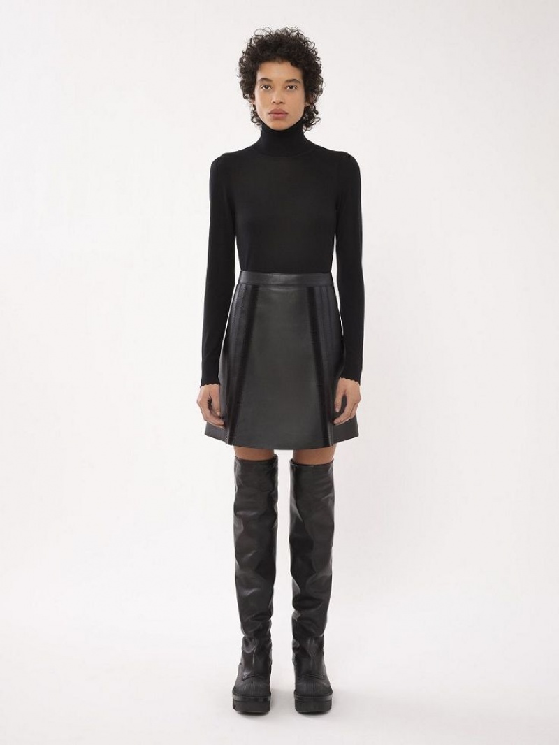 Chloe Mini Skirt Leather Black | CHE-SR14120