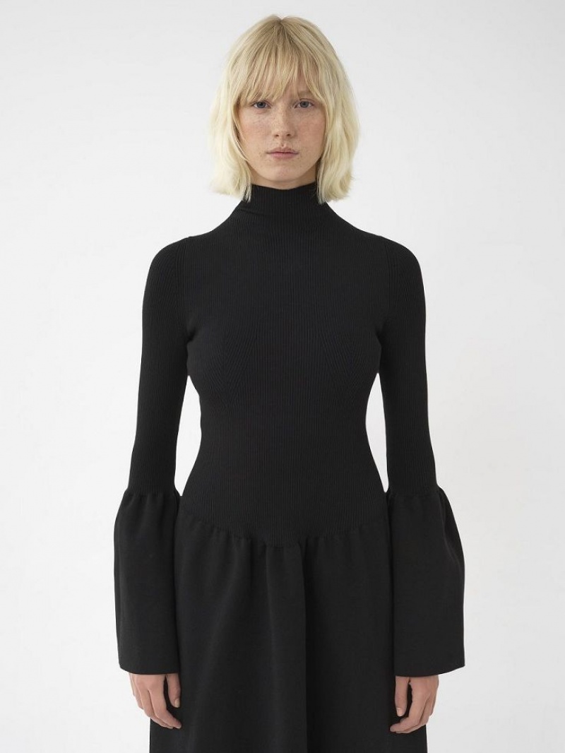 Chloe Mock-neck Knit Dresses Black | CHE-SR13861