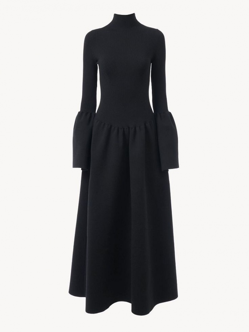 Chloe Mock-neck Knit Dresses Black | CHE-SR13861