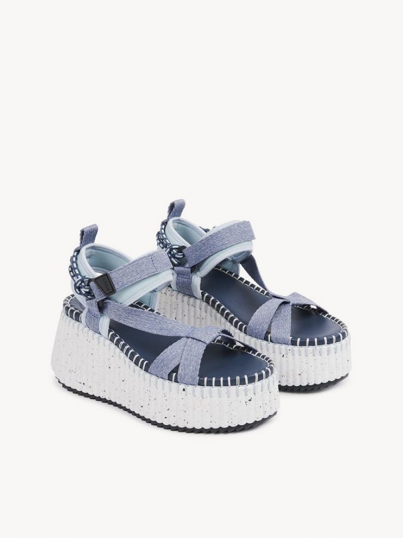 Chloe Nama Sandals Denim | CHE-SR14148