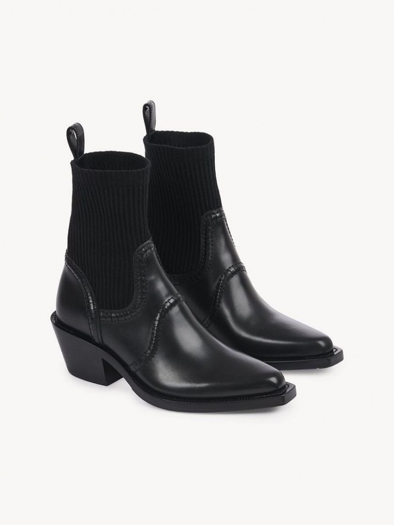 Chloe Nellie Texan Ankle Boots Black | CHE-SR14199