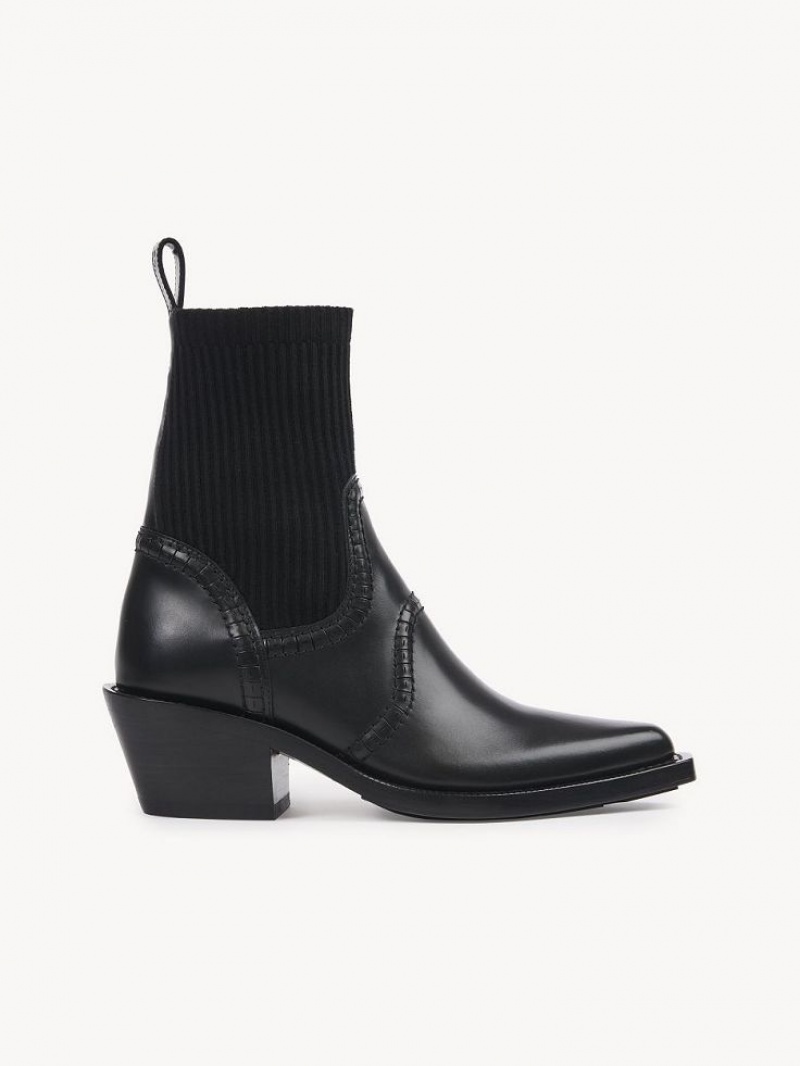 Chloe Nellie Texan Ankle Boots Black | CHE-SR14199