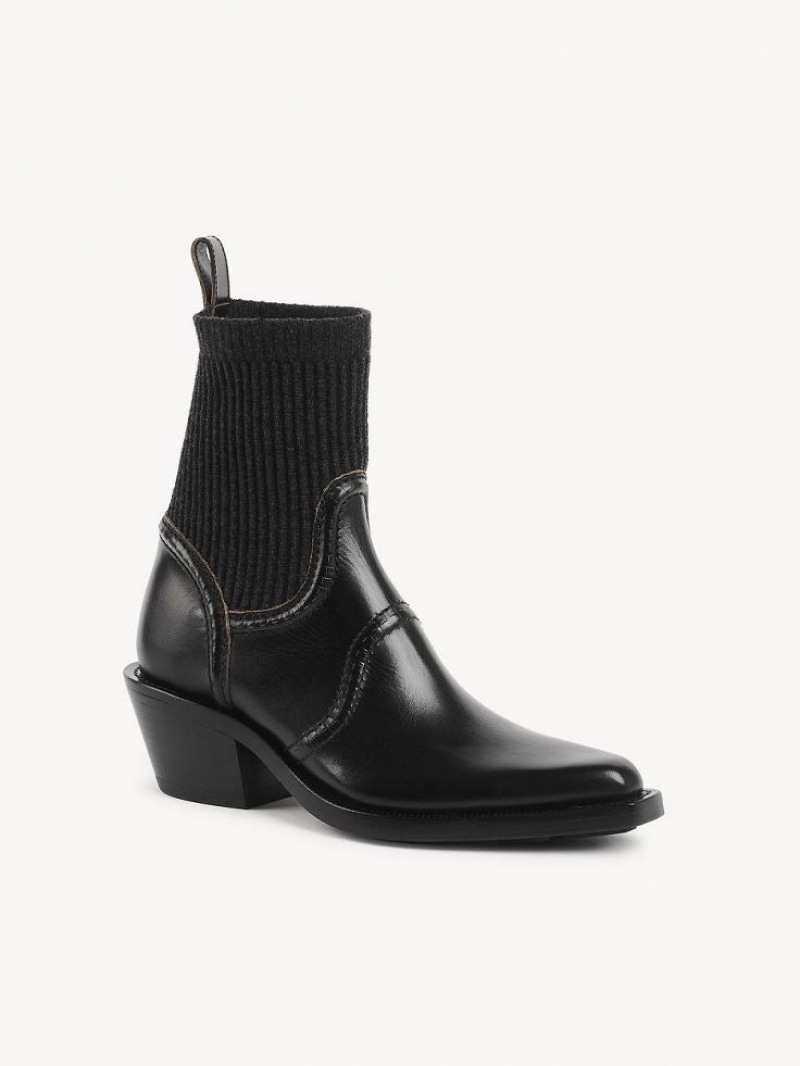 Chloe Nellie Texan Ankle Boots Black | CHE-SR14206