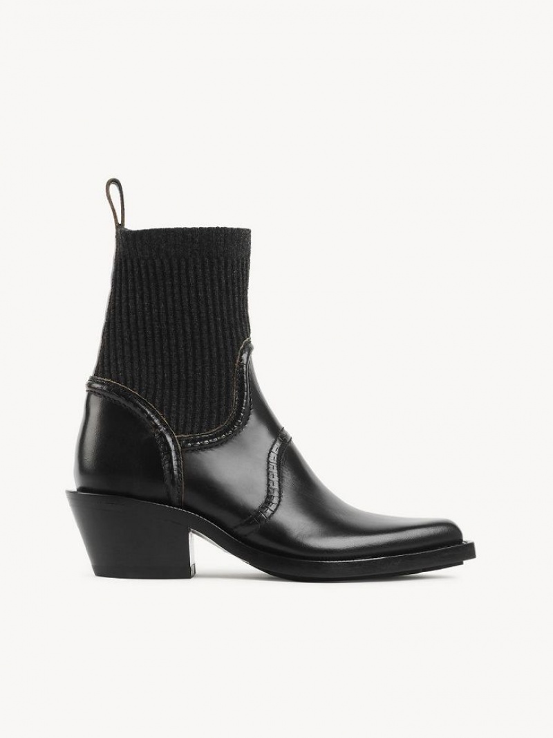 Chloe Nellie Texan Ankle Boots Black | CHE-SR14206