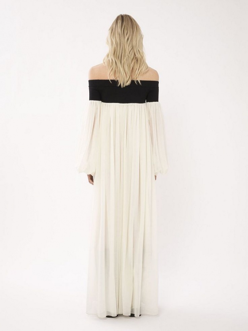 Chloe Off-the-shoulder Maxi Dresses BLACK - WHITE 1 | CHE-SR13857