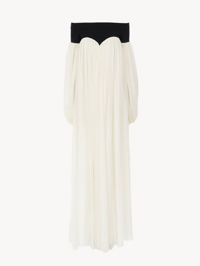 Chloe Off-the-shoulder Maxi Dresses BLACK - WHITE 1 | CHE-SR13857