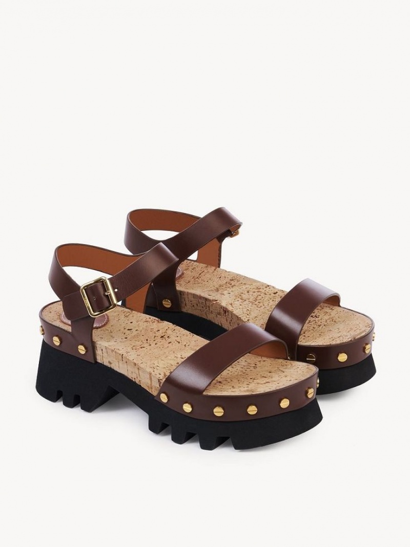 Chloe Owena Platform Sandals BRUNET BROWN | CHE-SR14161