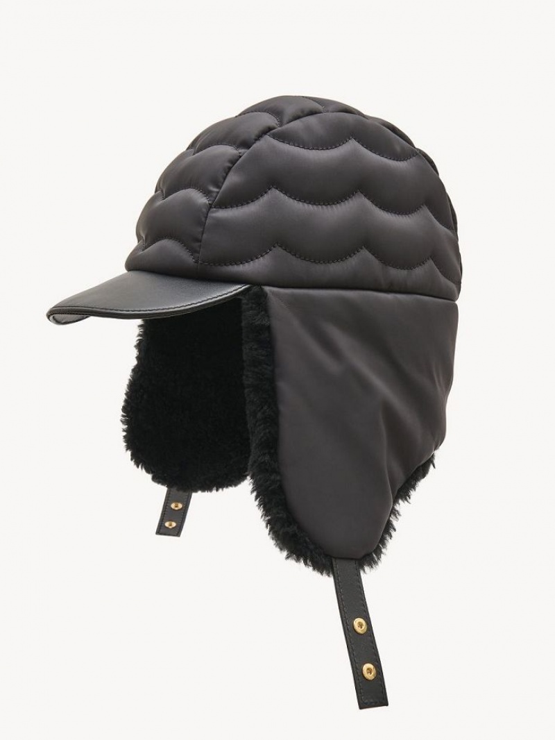 Chloe Padded Chapka Hats Black | CHE-SR14482