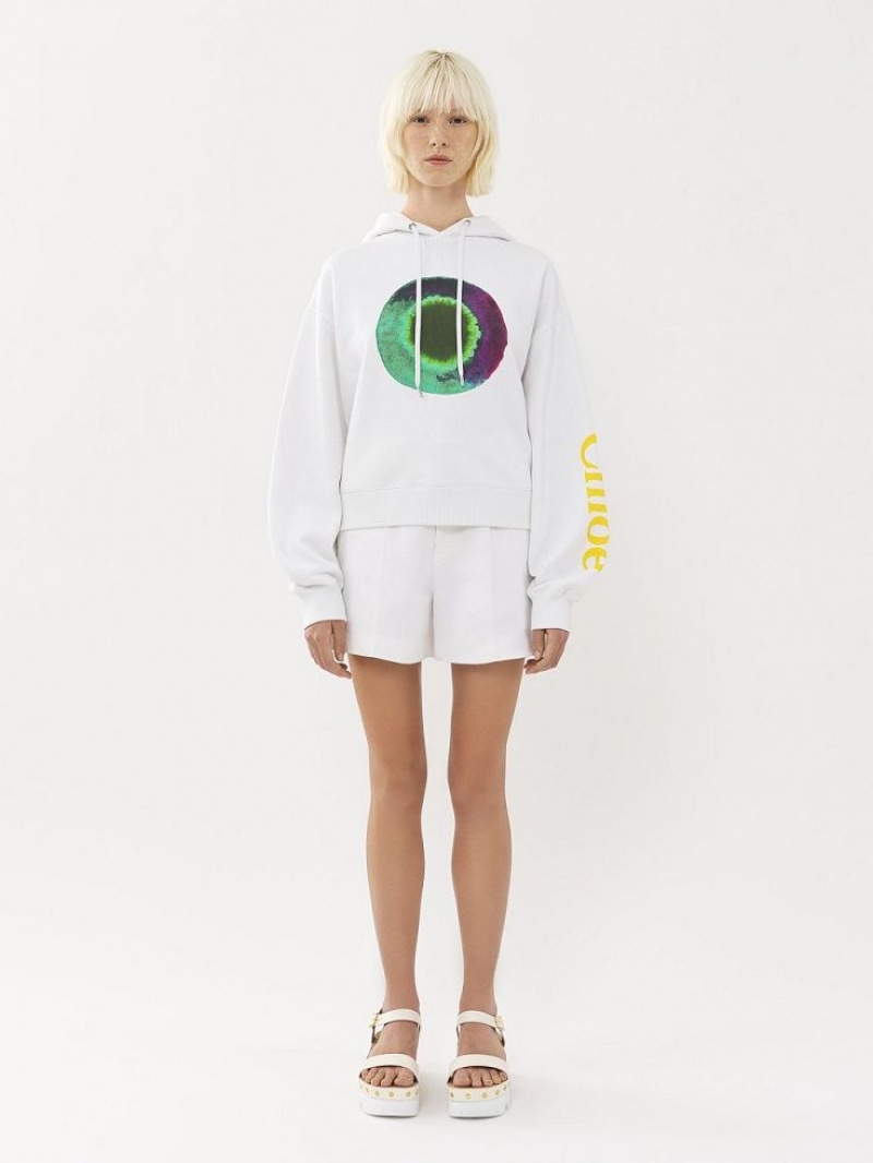 Chloe Printed Hooded Sweaters WHITE - GREEN 1 | CHE-SR13869