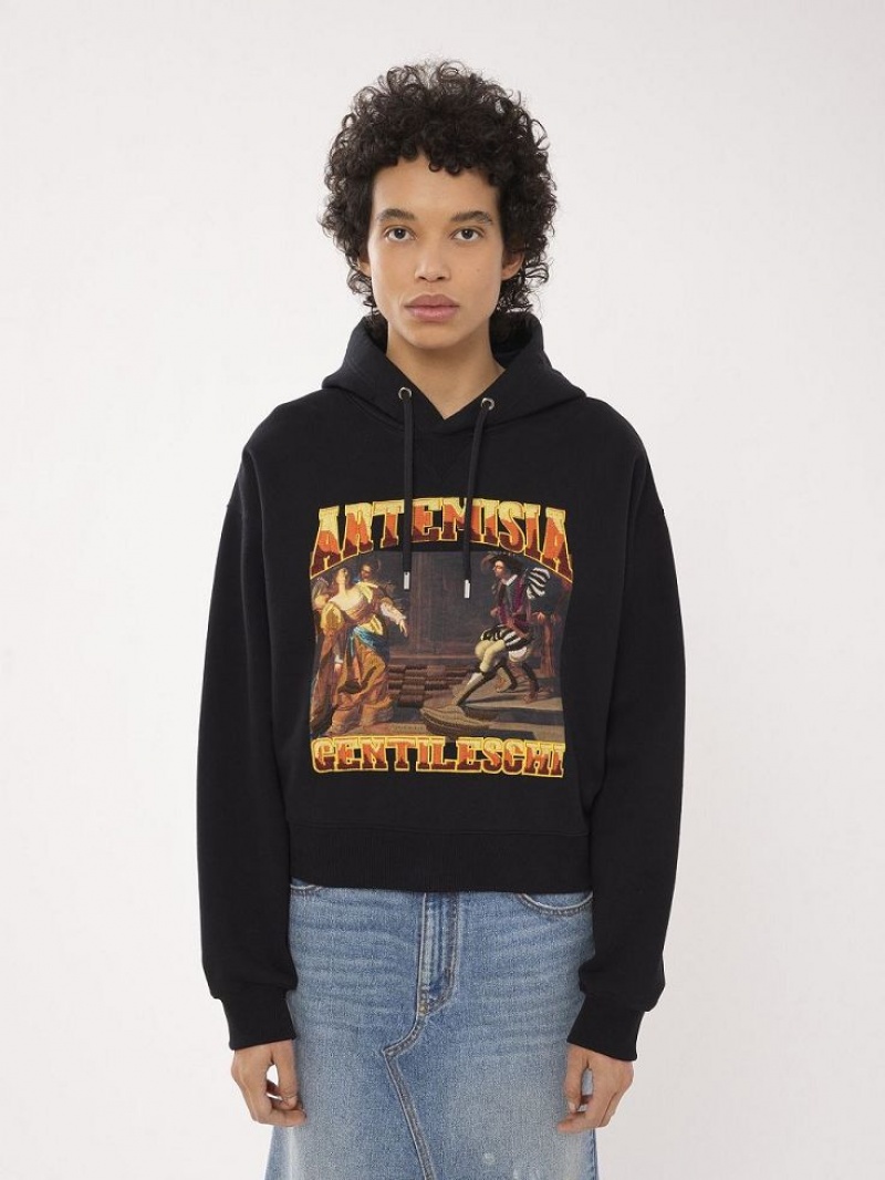 Chloe Printed Hoodie Sweaters Black | CHE-SR13907