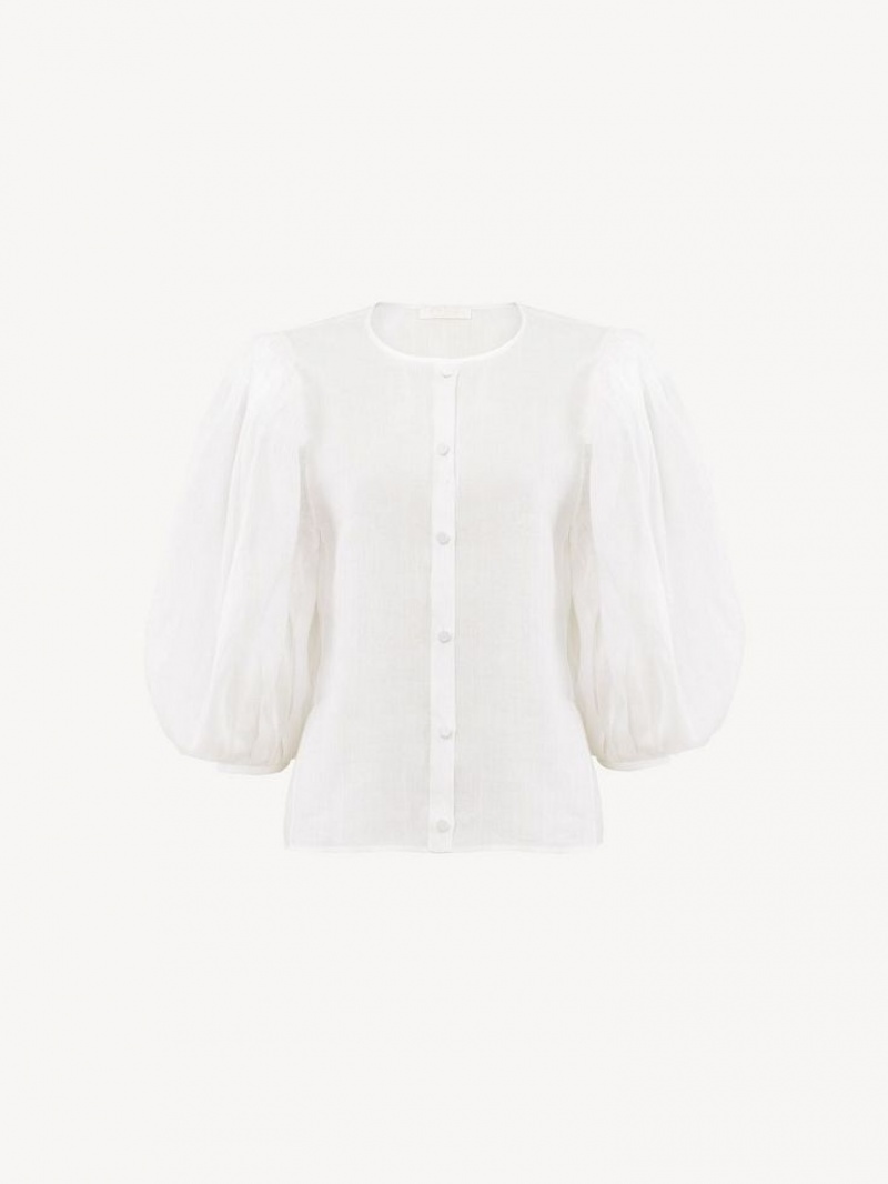 Chloe Puff-sleeve Blouses White | CHE-SR13879