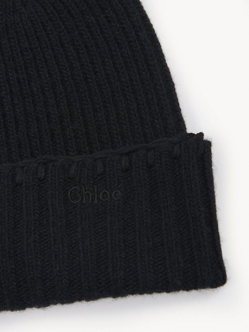 Chloe Ribbed Knit Beanie Hats Black | CHE-SR14487