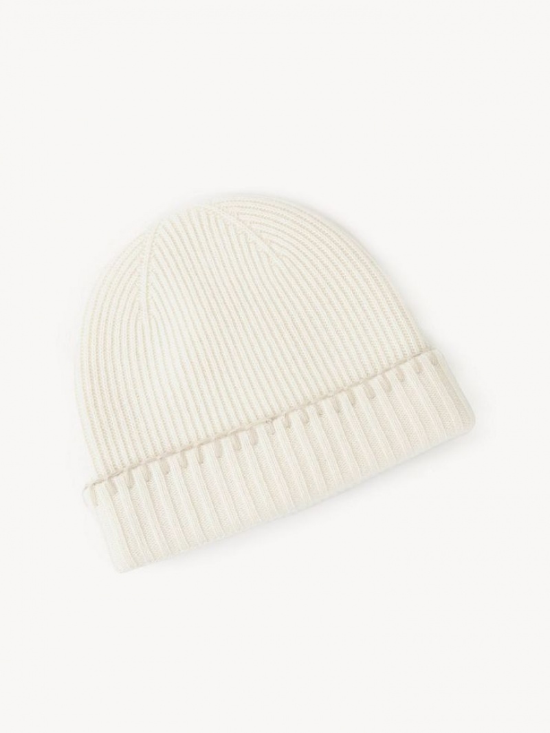 Chloe Ribbed Knit Beanie Hats Eden White | CHE-SR14473