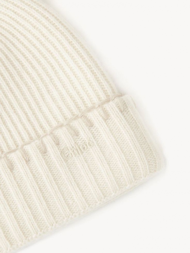 Chloe Ribbed Knit Beanie Hats Eden White | CHE-SR14473