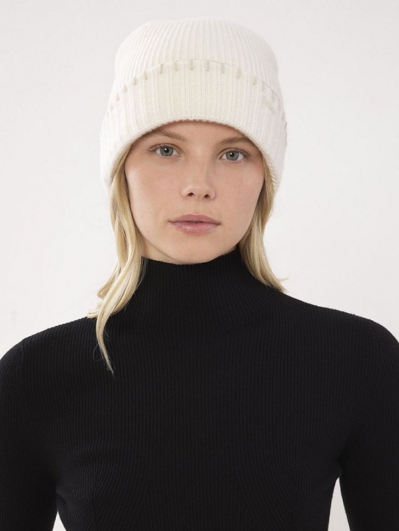 Chloe Ribbed Knit Beanie Hats Eden White | CHE-SR14473