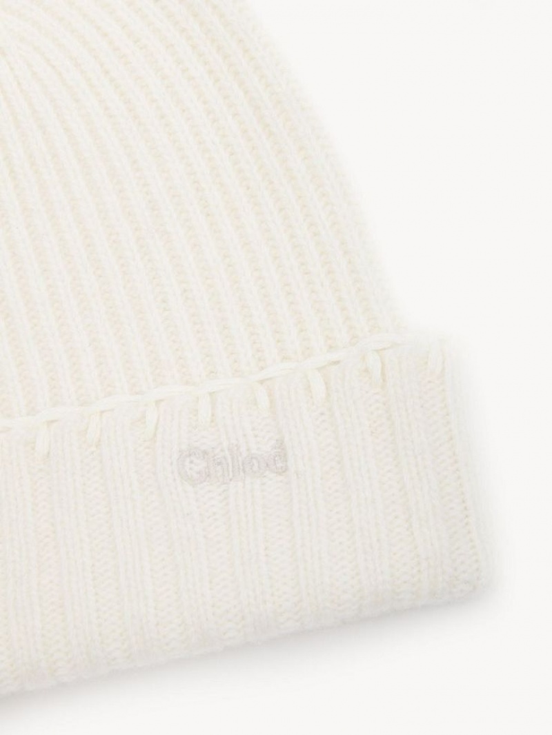 Chloe Ribbed Knit Beanie Hats Eden White | CHE-SR14486