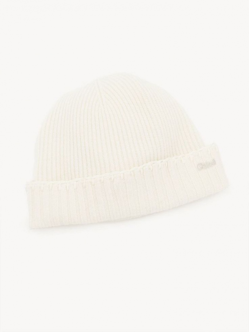 Chloe Ribbed Knit Beanie Hats Eden White | CHE-SR14486