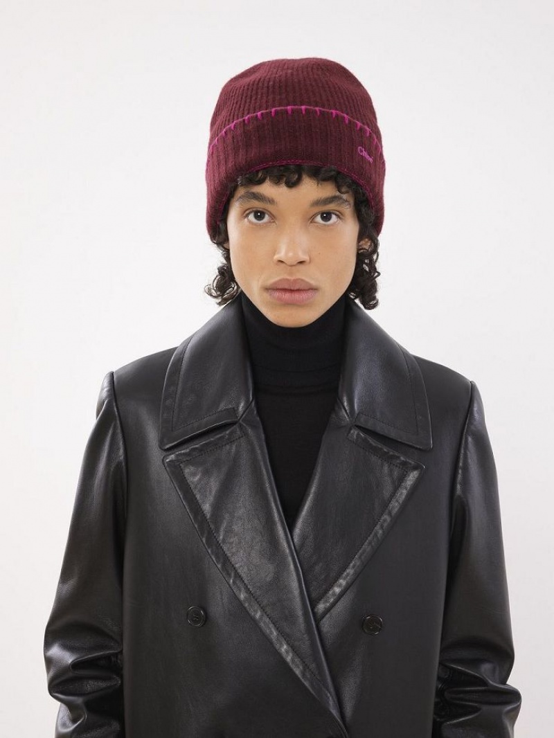 Chloe Ribbed Knit Beanie Hats PURPLE - PINK 1 | CHE-SR14472