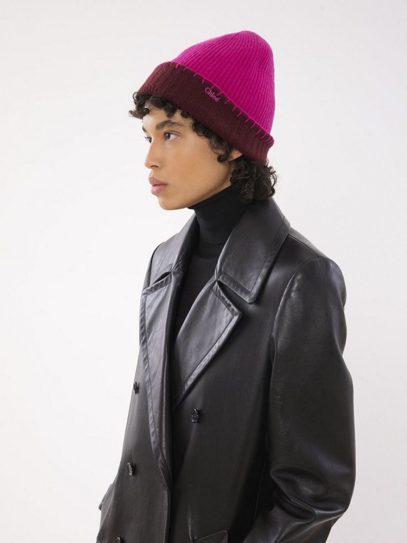 Chloe Ribbed Knit Beanie Hats PURPLE - PINK 1 | CHE-SR14472