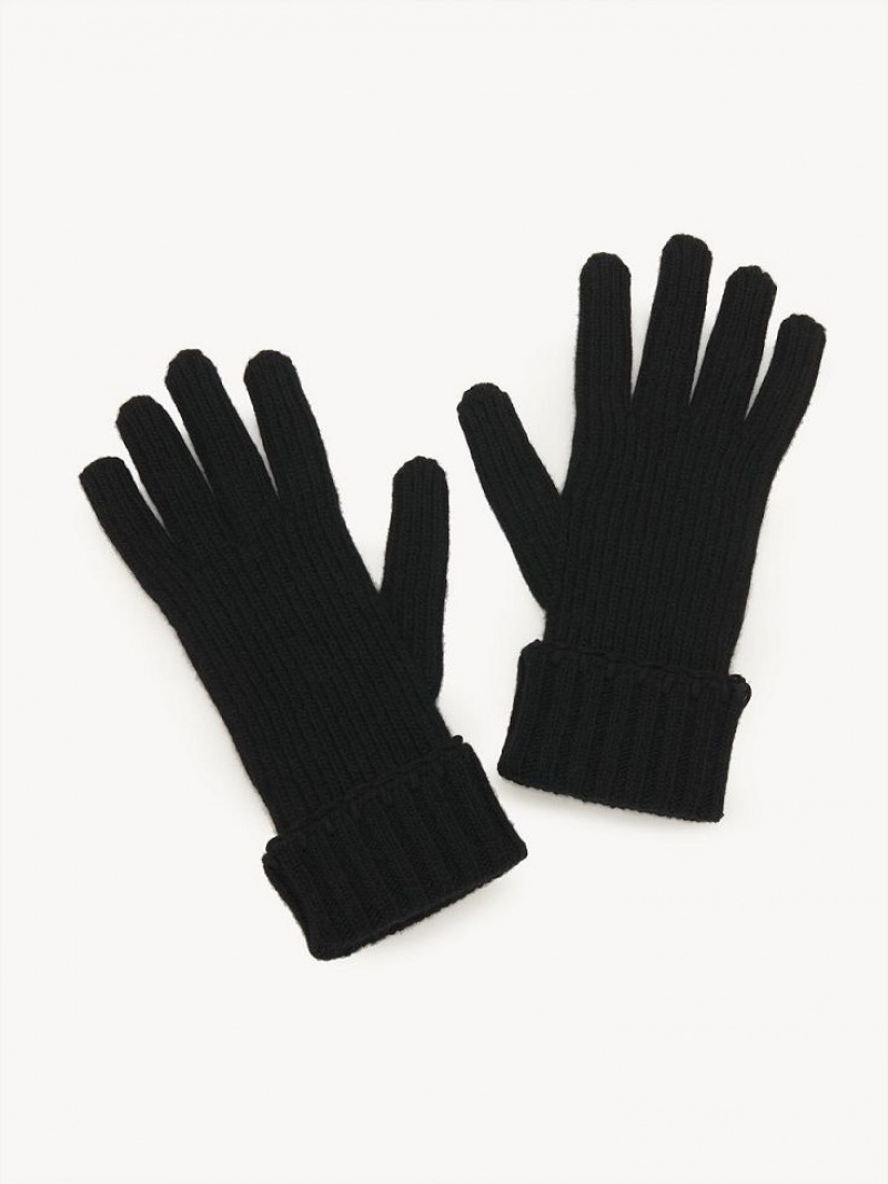 Chloe Ribbed Knit Gloves Black | CHE-SR14488