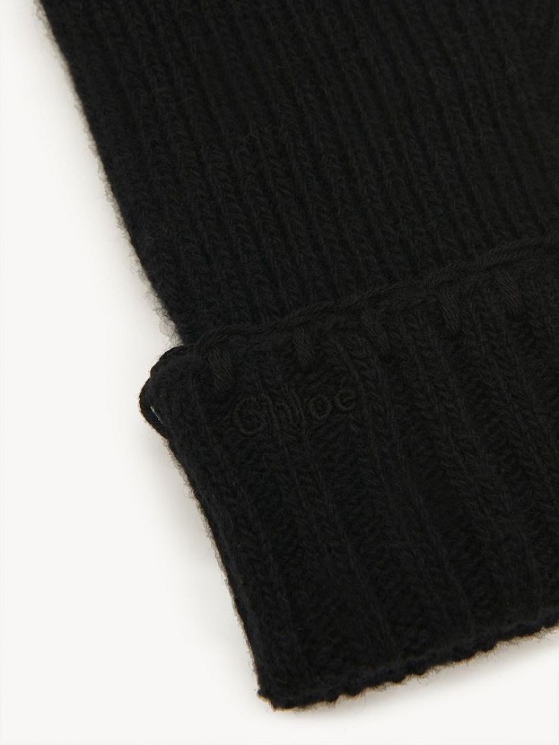 Chloe Ribbed Knit Gloves Black | CHE-SR14488