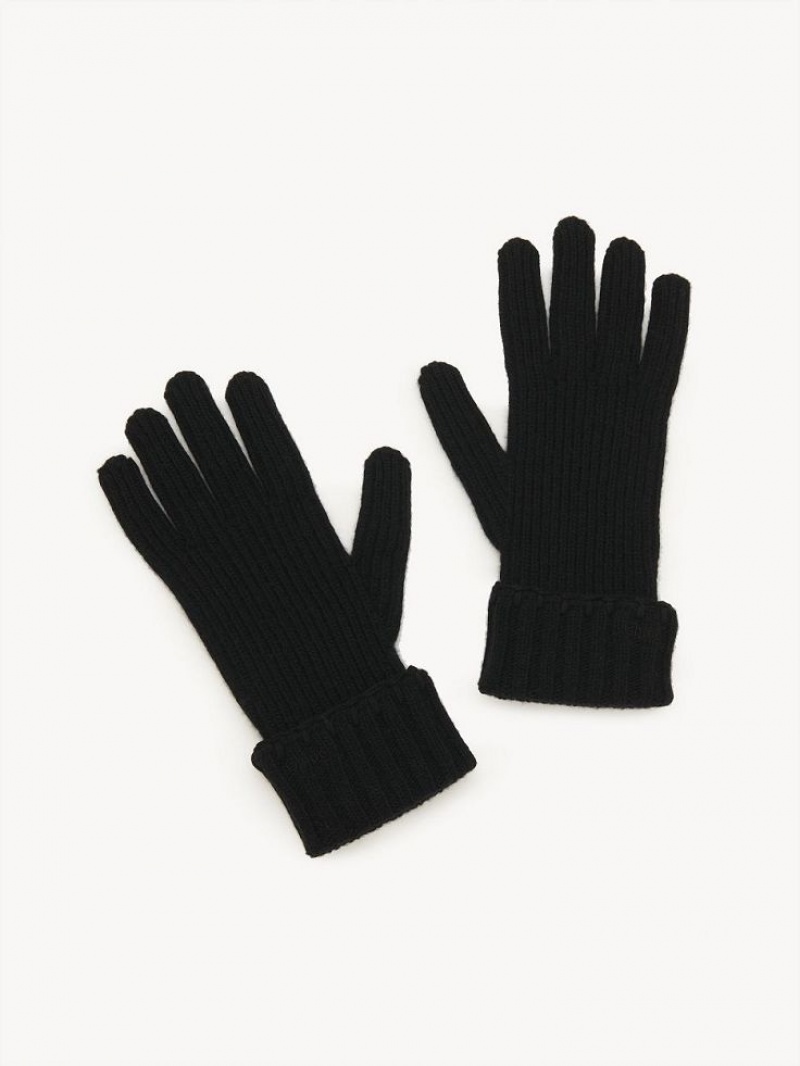 Chloe Ribbed Knit Gloves Black | CHE-SR14488