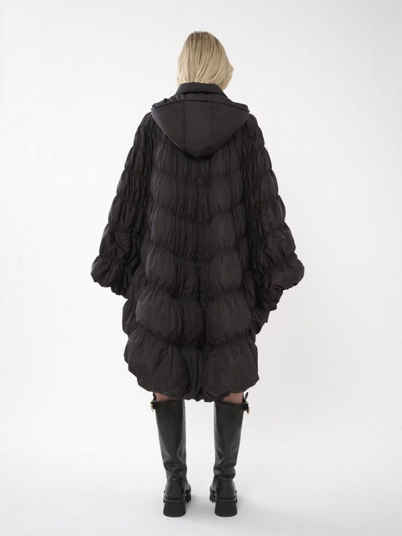 Chloe Ruched Puffer Cape Coats Black | CHE-SR13815