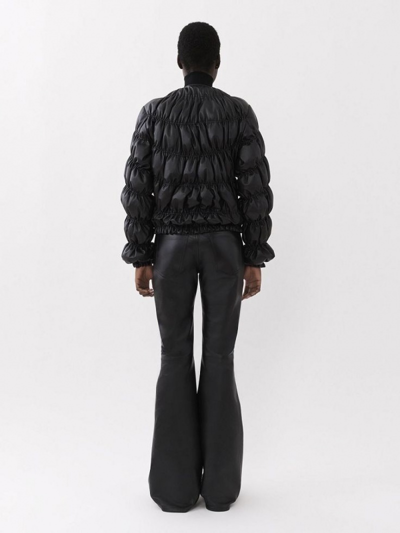 Chloe Ruched Puffer Jacket Leather Black | CHE-SR14115